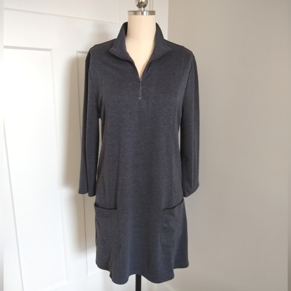 Women's Charcoal Gray Fluid Quarter-Zip Tunic with Pockets 3/4 Sleeves Med. - Picture 1 of 11